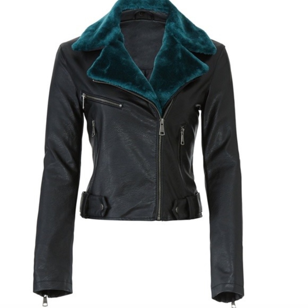 Vigoss leather jacket with green removable fur
